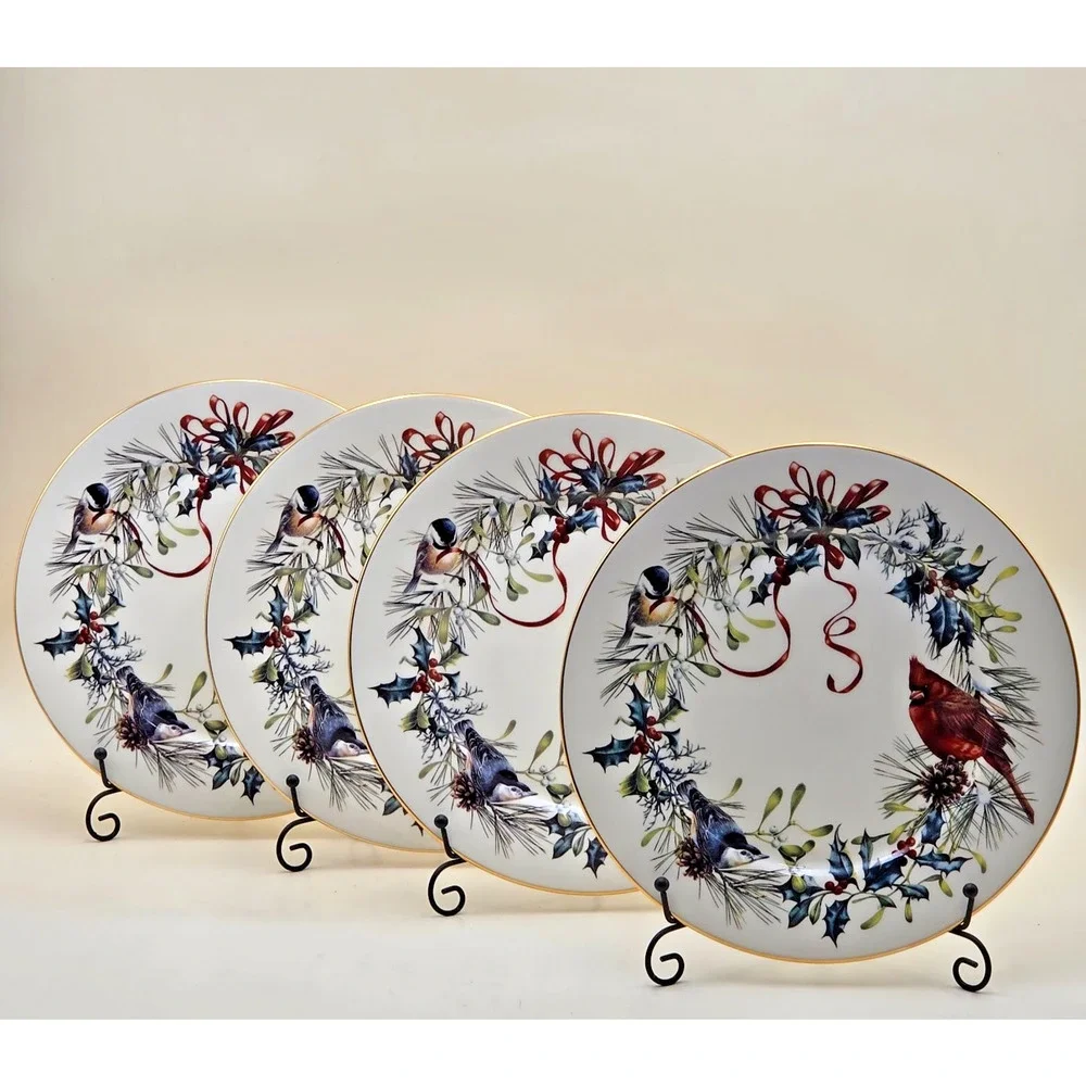 Lenox Winter Greetings Dinner Plate Set of 4 USA Millennium 10.75 Fine Ivory VTG